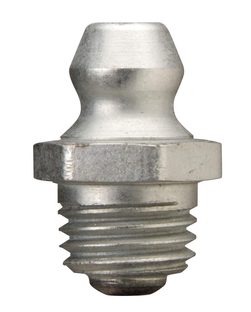 Alemite 2103 Metric Fitting, Straight, 8 mm x 1 mm (Pitch) Taper Metric Thread, 5/8"" OAL, 1/4"" Shank Length, 9 mm Hex Size, Conforms to German Standard DIN71412, M8"" Metric - Image 1